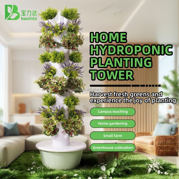 220V Pump 20 Planting Holes ABS/PP Material Vertical Hydroponic Tower for Strawberry Growing