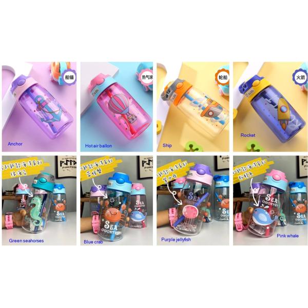 Customized Logo Acceptable 480ml Plastic Cute Cartoon Pattern Water Bottle for Kids