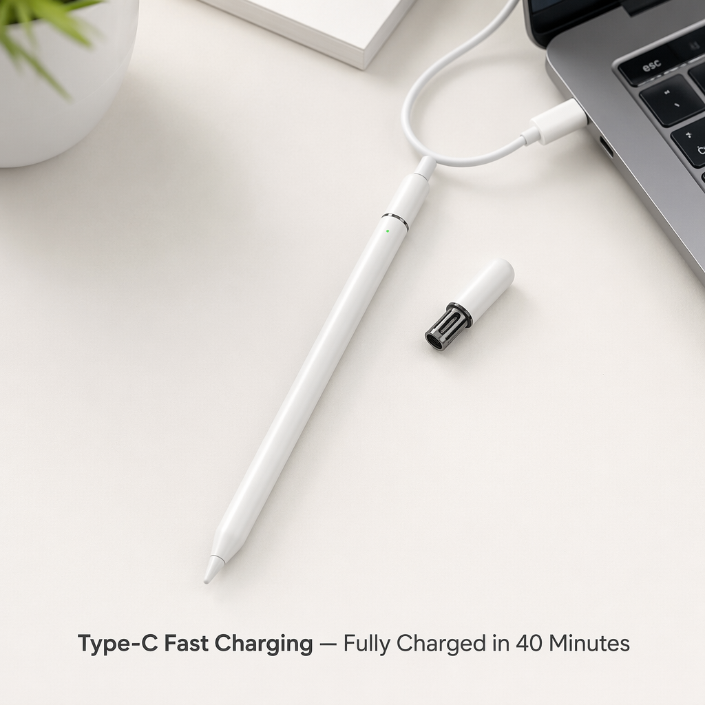  Bluetooth Stylus Pencil with Real-Time Battery Display for iPad Pro Air Mini Magnetic Attachment Type-C Fast Charging White
