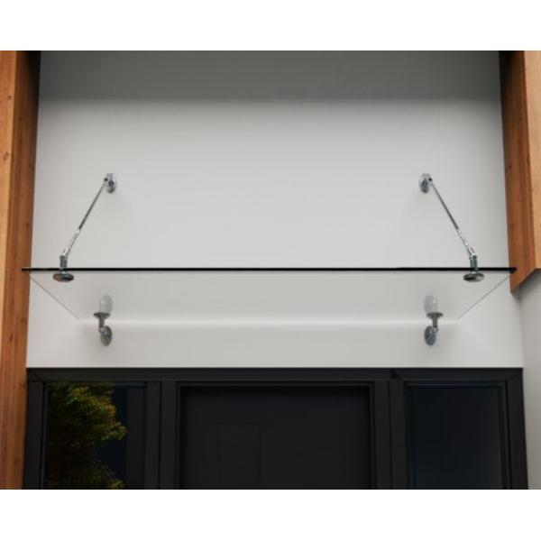 6+6mm 5+5mm Laminated Frameless Glass Door Canopy With 316 Stainless Steel Brushed Satin Finish Tie Rods Type