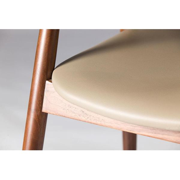 Dining Room and Living Room Contemporary Walnut Colour Wood Armrest Dining Chair with Fabric Leather Seat