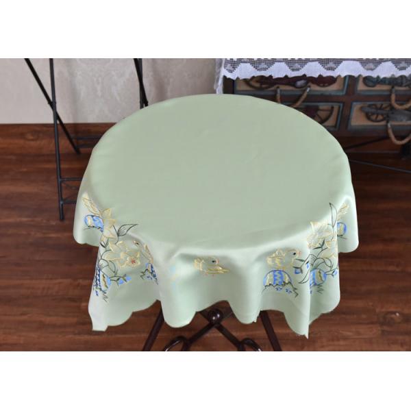 Chemical Fiber Light Green Table Cloth , Embroidered Square Table Cloths