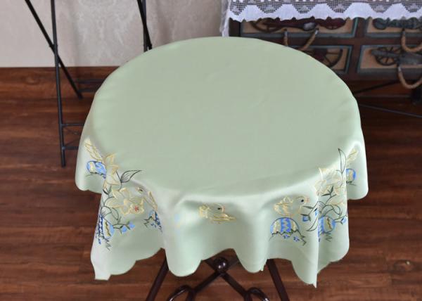 Chemical Fiber Light Green Table Cloth , Embroidered Square Table Cloths