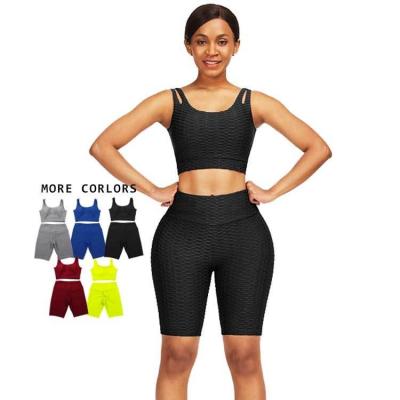 Stock Two Pieces Women's Sport Fitness Yoga Sets with 90%polyester 10%spandex