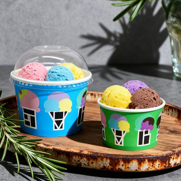 Eco Friendly Paper Bowls Disposable Ice Cream Cup Custom Logo Leak Proof For Takeout Desserts