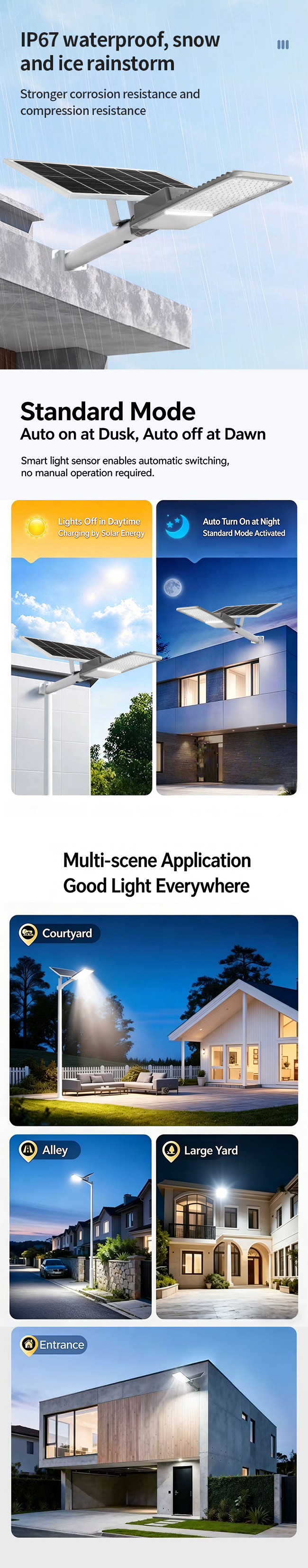 150 LEDs Separated Solar Street Light, IP65 Outdoor Lamp with Microwave Sensor for Large Area Lighting