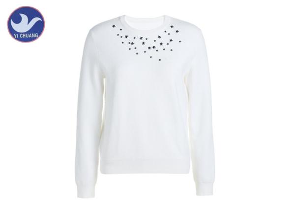 Metal Star Rivet Womens Knit Pullover Sweater  Crew Neck Long Sleeves Jumper