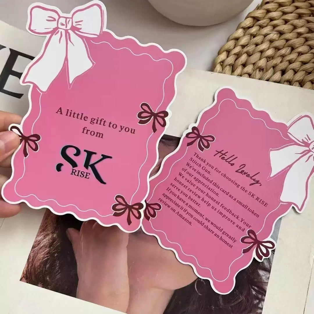 Die-Cut Bowknot Thank You Insert Cards With Scalloped Edges For Retail Packaging