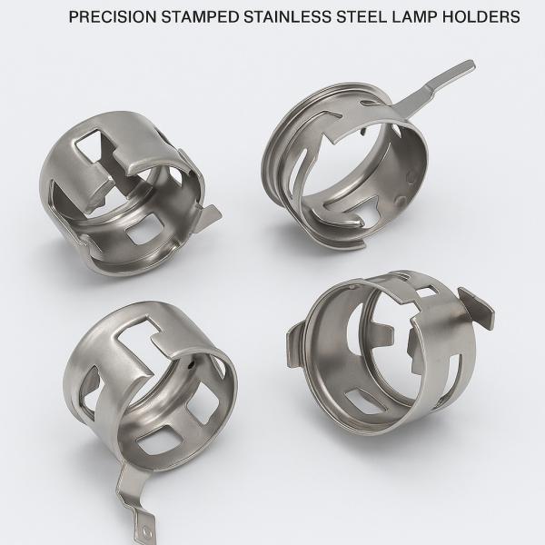 Metal Lamp Socket Retainer Clips – Precision Stamped Stainless Steel Lamp Holders for Automotive or Industrial Lighting Fixtures