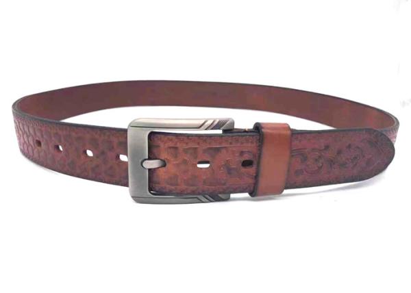 100-140cm Floral Mens Casual Western Leather Belts Square Alloy Buckle 38mm Wide