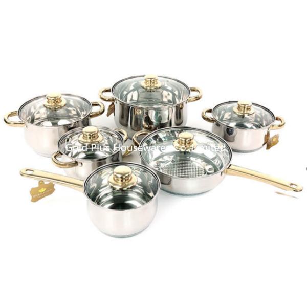 Double Ear Stainless Steel Cooking Pot 12pcs With Glass Lid