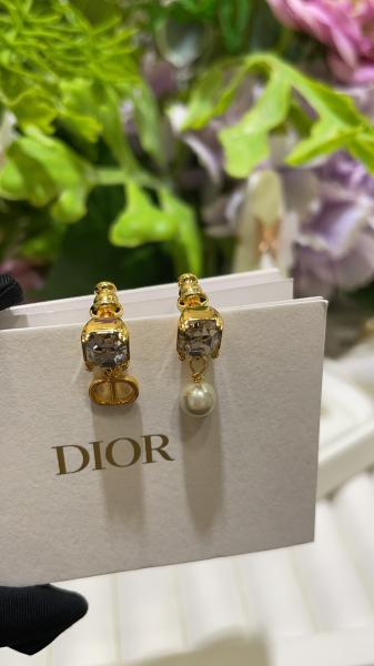 Golden CD Pearl Earrings with 10mm Rectangular Diamond Studs