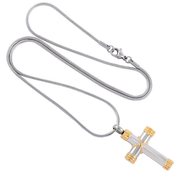 Women's Gold Personalized Cross Pendant Necklace For Ashes Urn Cremation Jewelry