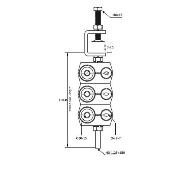 Abrazadera para cable de alimentación fácil de 6 vías para cables de 3x(4.8–7)+3x(10–15)mm