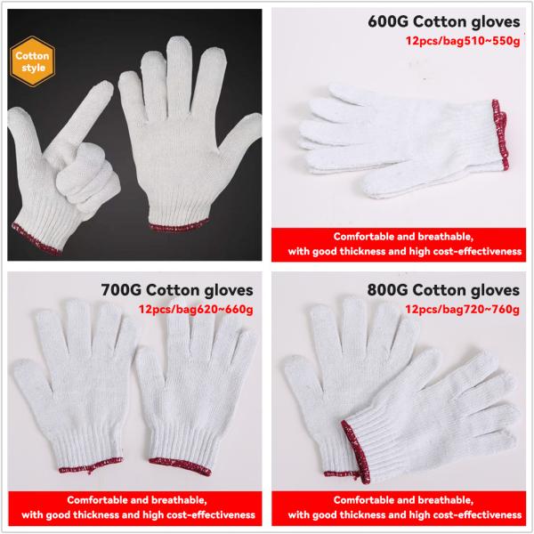 20-60 г. Промываемые, прочные, глубокие белые хлопчатобумажные рукоятки для безопасности рук