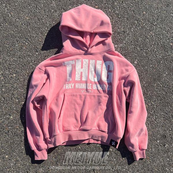 Hombres Camiseta con capucha de gran tamaño de pantalla negra 380 gramos a 500 Gsm