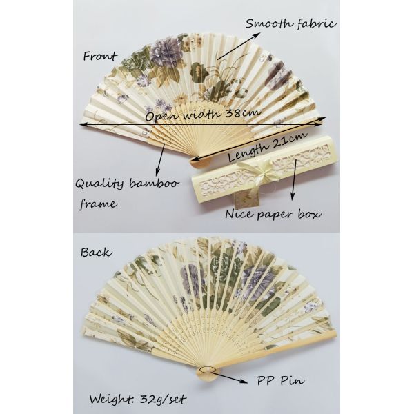 Abanico De Madera De Mano Red Floral Fabric Customized Hand Fans Wedding Favors Foldable Hand Fans