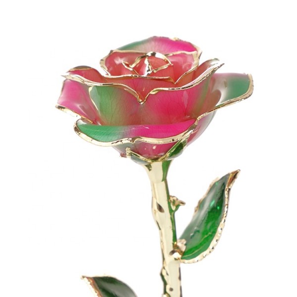 Long Stem Rose Dipped in 24k Gold  Gold Trimmed Rose with Gift Box and Clear Display Stand Best Gift for Christmas Gifts