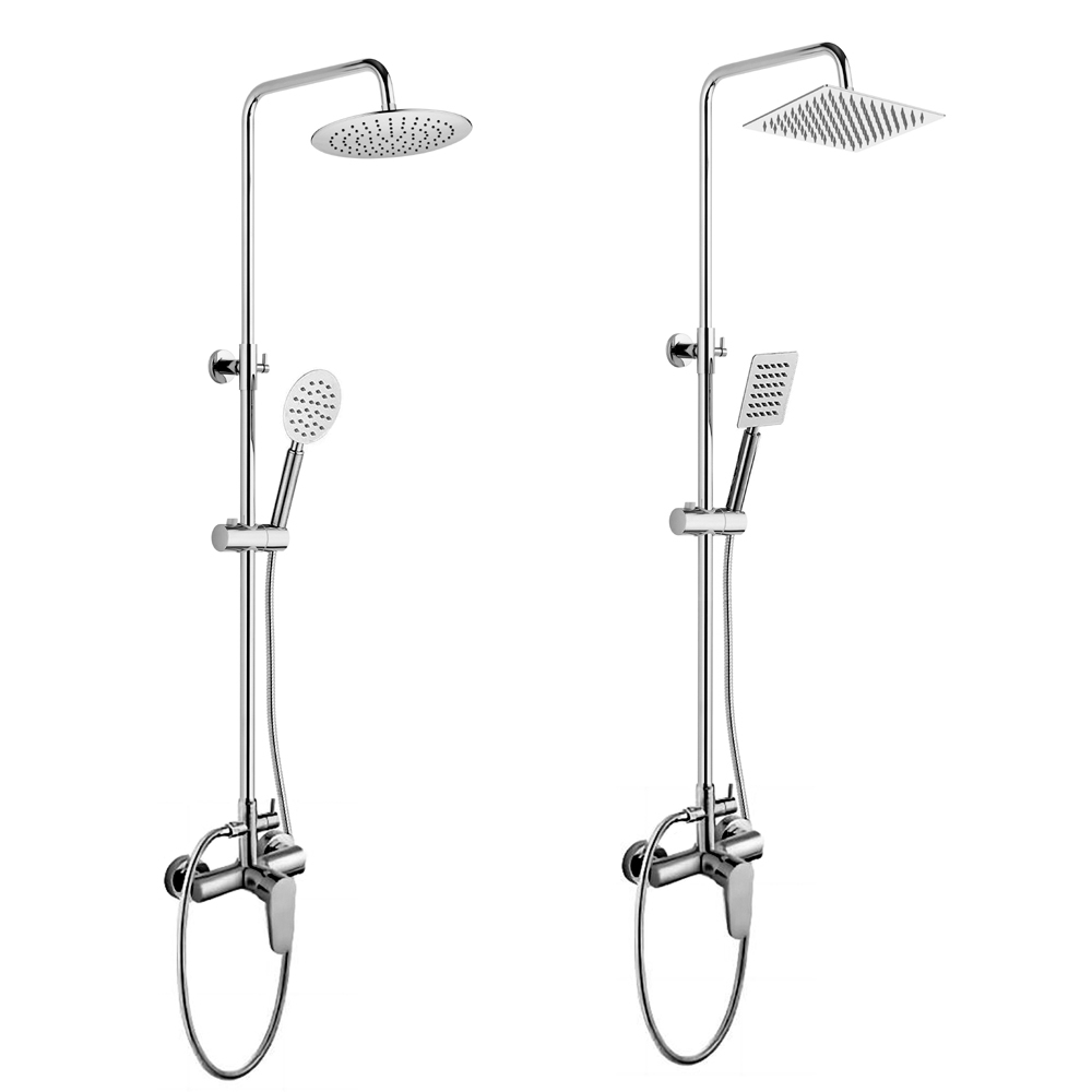 Bathroom Shower Set Mixer Faucet with Brass Body Zinc Handle and SU304 Shower Bar Chrome Black Finish Options