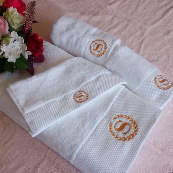 100% cotton custom embroidered logo white terry hotel bath towel set