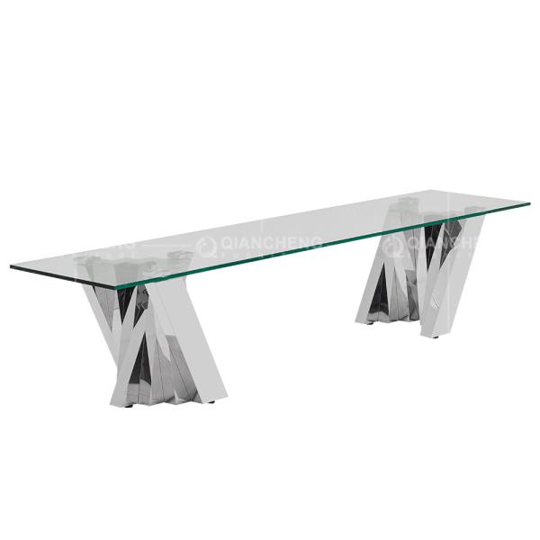 Clear 12mm Stainless Steel TV Stand Tempered Glass Top Living Room Furniture