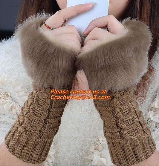 Pineapple Dot Women Knit Warm Winter Gloves Crochet Hand Warmers Computer Mittens