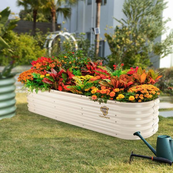 Sturdy Oval Metal Raised Garden Bed Planter 6.5*2*1.5 Ft With Open Bottom