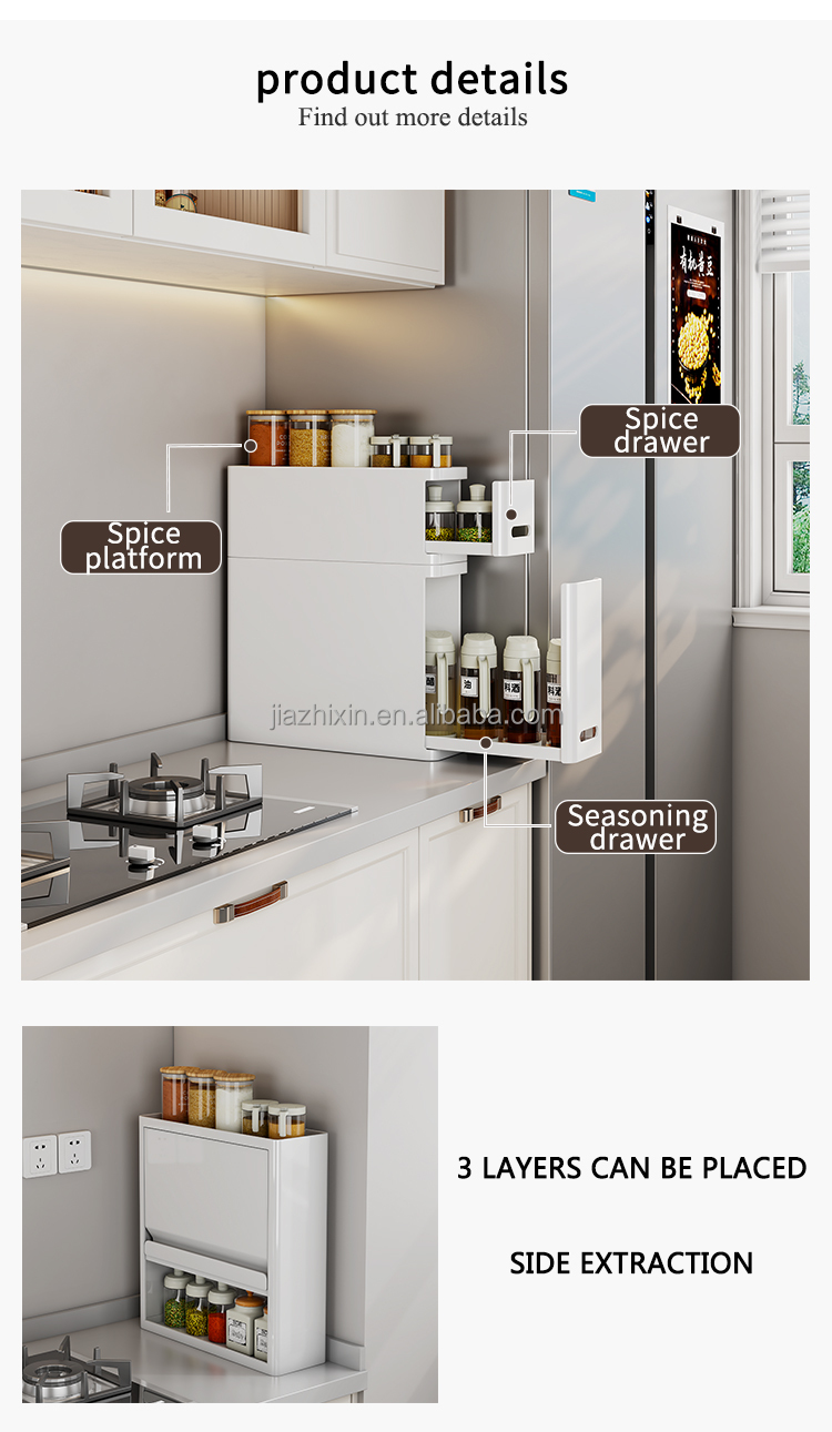 NEW Foldable Standing Metal Corner Countertop White Doublelayer Pull Out Drawer Spice Box Kitchen Storage Cabinet Organizer Rack