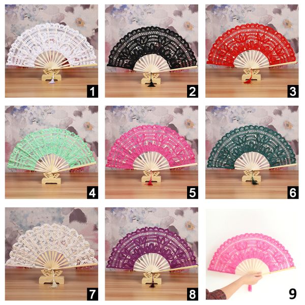 [I AM YOUR FANS] Handmade 100% Cotton 27cm 23cm 13 Colors Ivory Lace Hand Fan Wedding Favors