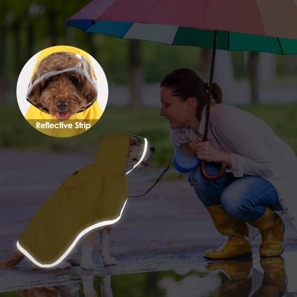 Reflective Dog Raincoat - Adjustable Waterproof Raincoat for Dogs, Lightweight Dog Hooded Slicker Rain Coat Poncho