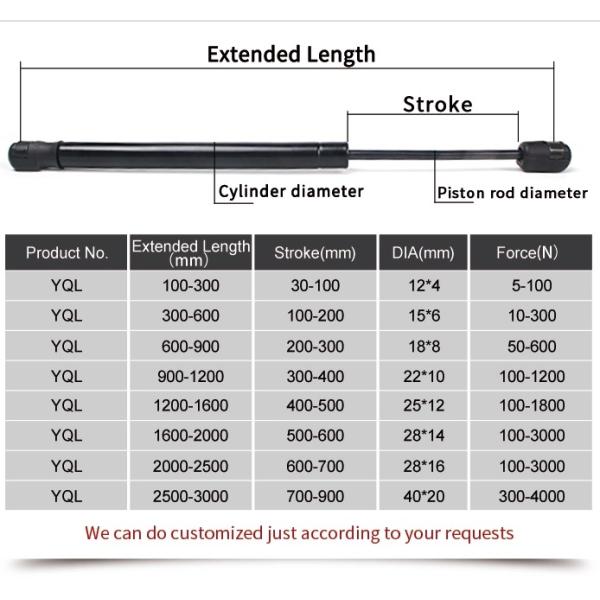 Heavy Duty Gas Spring Lift Support GS-22-150-CC-800 Steel Material