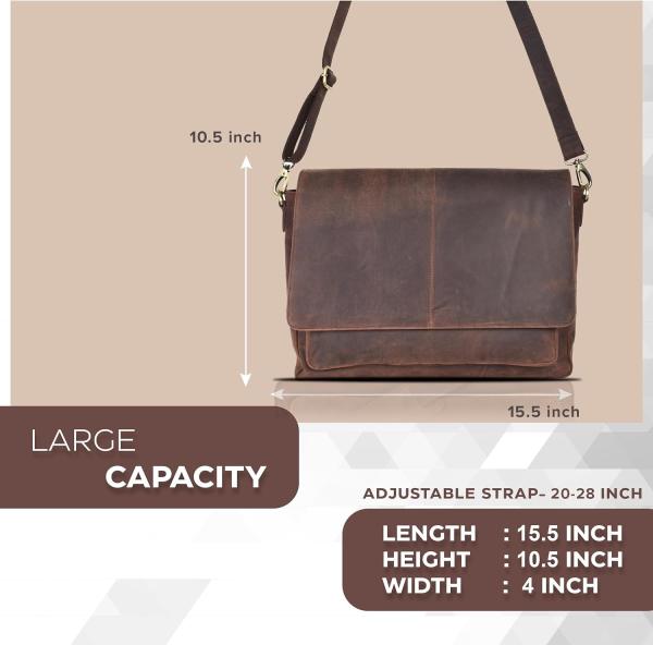 OAK LEATHERS LEATHER MESSENGER BAG FOR MEN AND WOMEN - LAPTOP BRIEFCASE BAG FOR COLLEGE, OFFICE, ADJUSTABLE SHOULDER