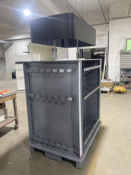 AT-238  4 - Sided Perforated Metal Display Rack with Graphic Header - Custom Metal Display Rack for Retail Stores