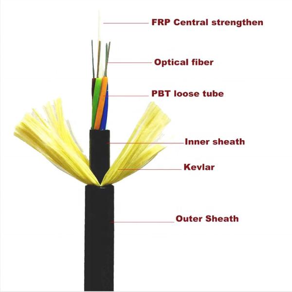 4 12 24 48 96 144 cabos de fibra ótica fracos exterior do tubo do núcleo ADSS