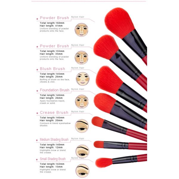 Wooden Handle Red Beauty Professional Cosmetic Brush Set Lightweight