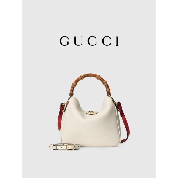 White Leather Branded Shoulder Bag Gucci Princess Diana Handbag