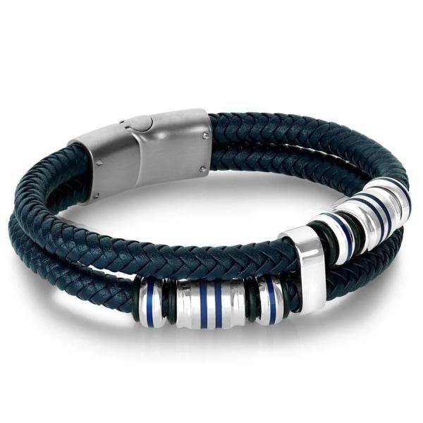Classic Men's PU Leather Bracelet Alloy Silver Black Plated Woven Braided Wrap Bracelets