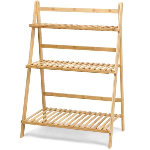 Organizador dobrável de madeira Outdoor da escada 3-Tier da prateleira de exposição do suporte da planta da flor