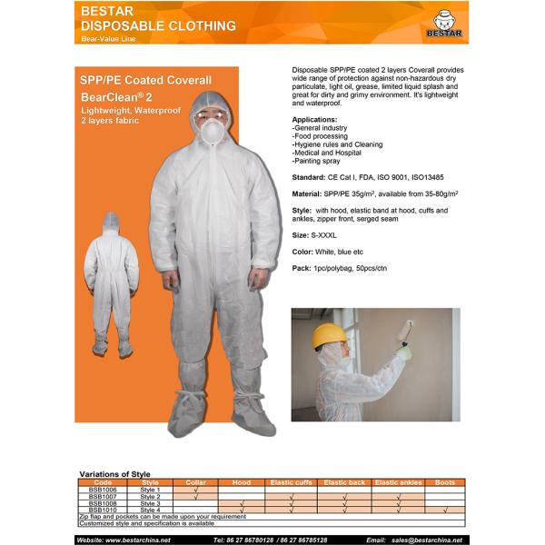 White SPP PE Disposable Protective Coverall Work Suits For Food Processing