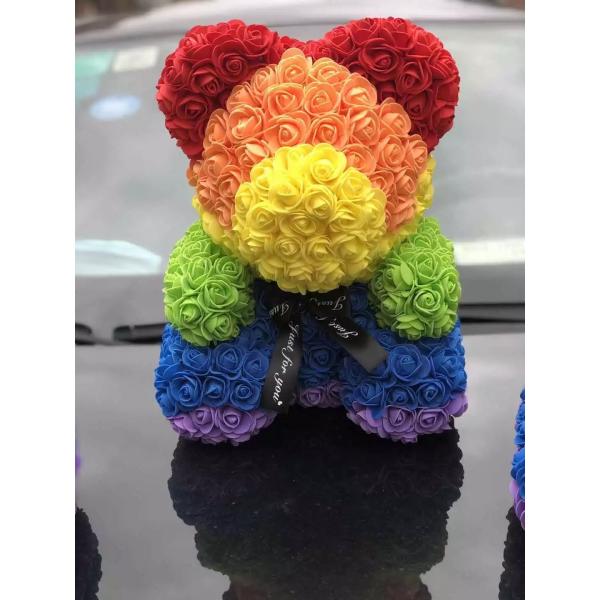 Factory Export Direct 40cm Multicolor Rose Bear Custom Rainbow Rose Bear