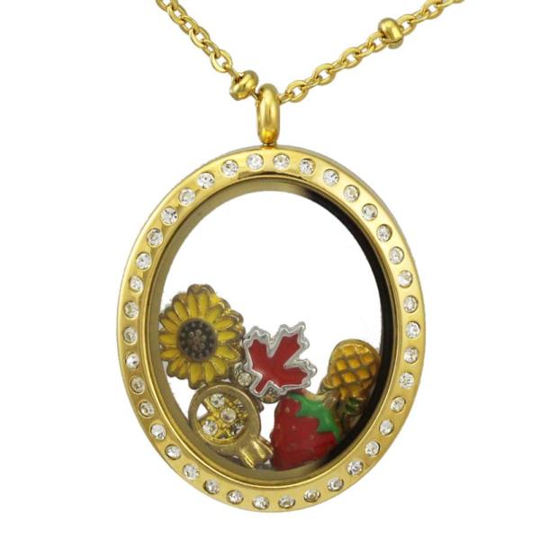 New 316L Stainless Steel Crystal Stones Floating Memory Glass Lockets Pendant Necklaces