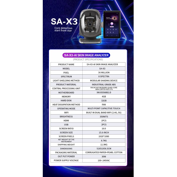 36 Milloins Pixel 8 Spectru 3D AI Facial Skin Detection Acne Pigment Scanner Skin Analyzer