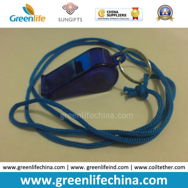 Plastic Custom Logo Printing on Whistle Top Party Whistle with Cord Cheap Promotional Gift