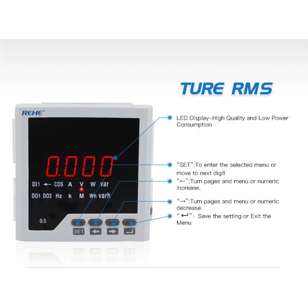 96*96mm Single Phase Intelligent A V HZ KWH Multifunction Power Meter with RS485
