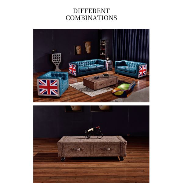 Nidea #8649 American Retro Old Leather Suitcase Double Drawer Coffee Table Cabinet Whiskey  Bar Hotel Personalized Handmade Coffee