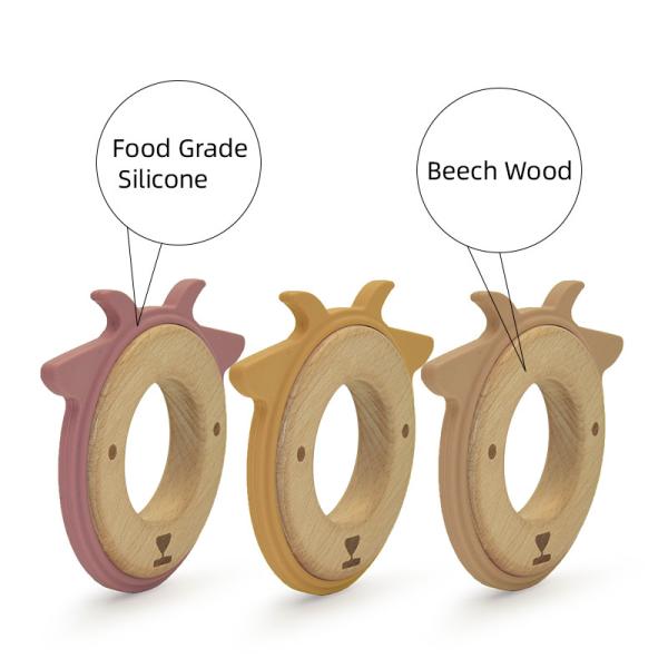 25cm LFGB Silicone Wood Teething Ring Brooklyn For Infants