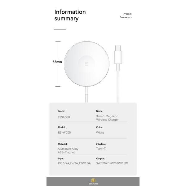Essager Magnetic 15W Wireless Chargers 3W 5W 10W 7.5W For Phone Watch