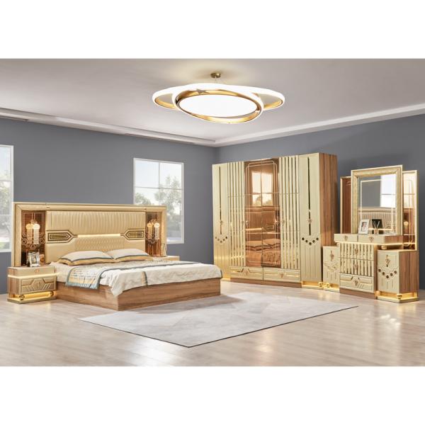 2025 New Modern Design King Size Double Leather Bed Suite Master Room Full Set Luxury Wooden 5 Piece Home Furniture Bedroom Sets