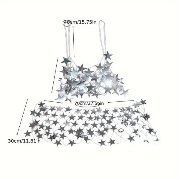 1 set of Women European And American Creative star corset top chian and skirt body chain dress