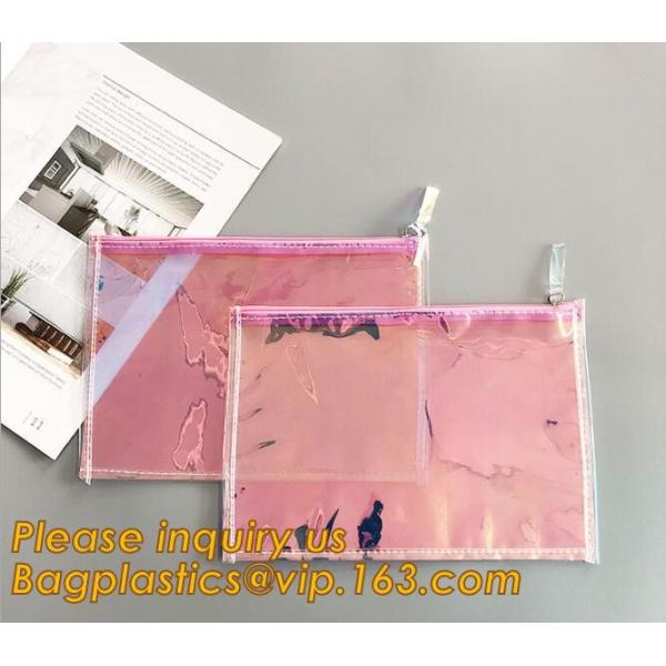Holographic Factory Manufacture Custom Logo Transparent PVC Cosmetic Bag Women Travel Clear Wash Organizer Pouch Bagease